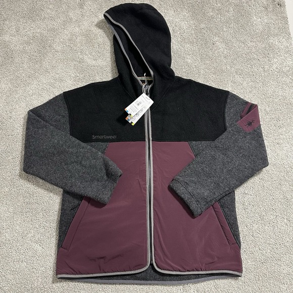 Smartwool Hudson Trail Fleece Jacket Mens L‎ Charcoal Eggplant Full Zip Hoodie